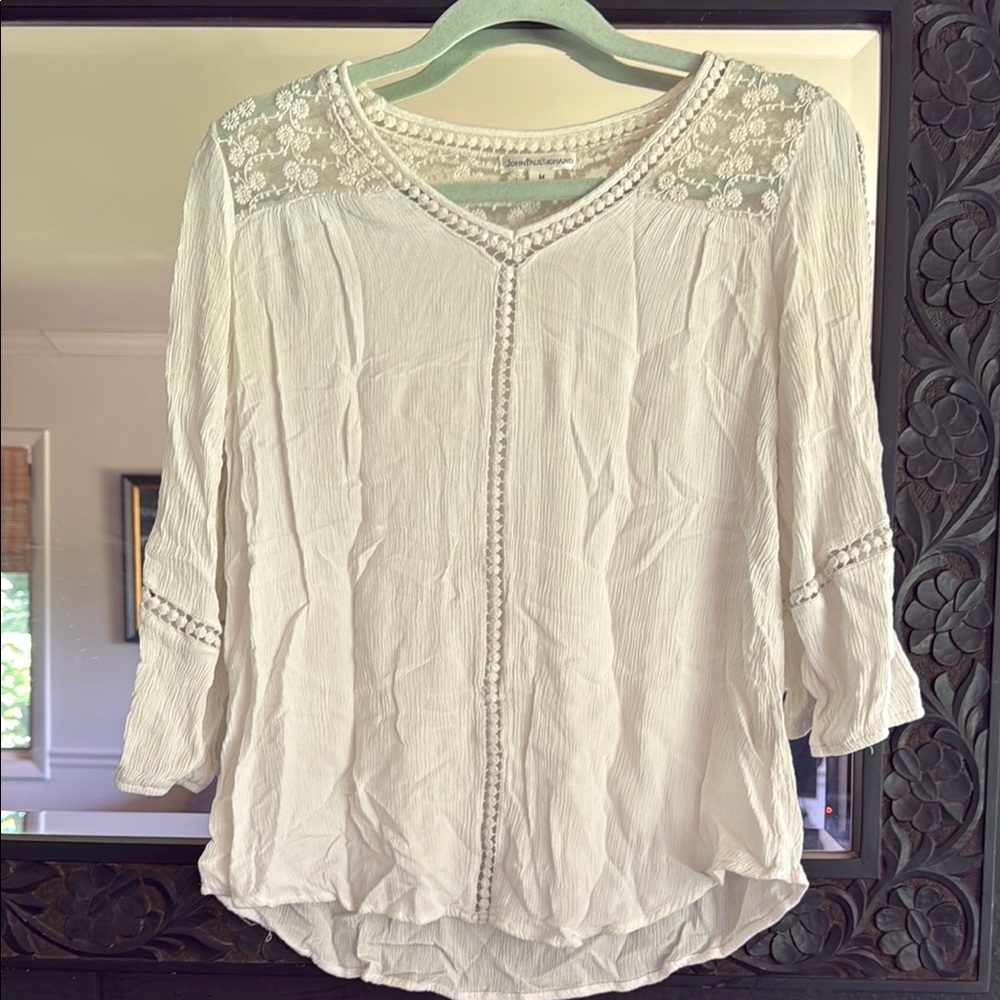 John Paul Richard Elegant White Lace Trim Blouse